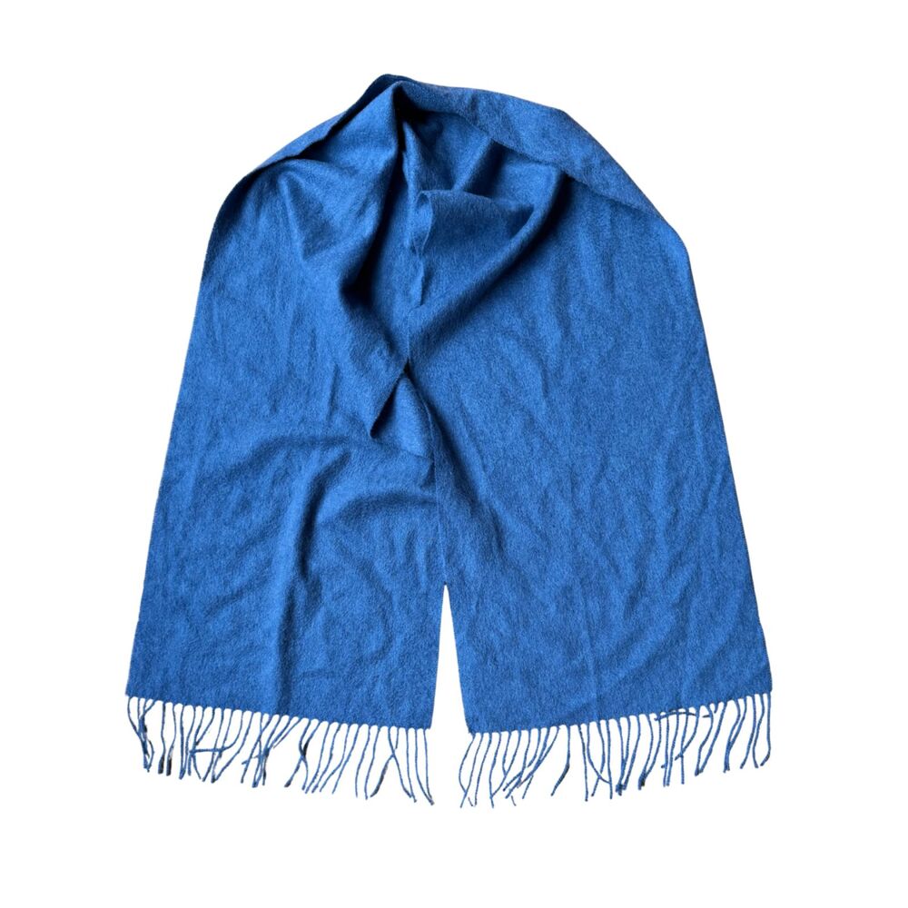 Saks Fifth Ave Black Blue 100% Cashmere 12"x64" Scarf Fringe Unisex Soft